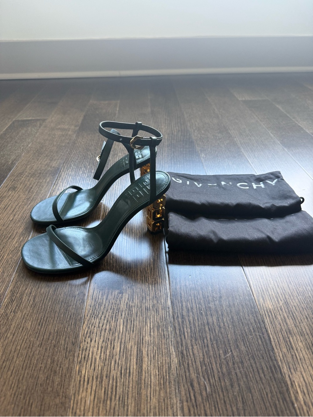 GIVENCHY G CUBE SANDALS HEELS DARK GREEN LEATHER 85MM (Brand New)